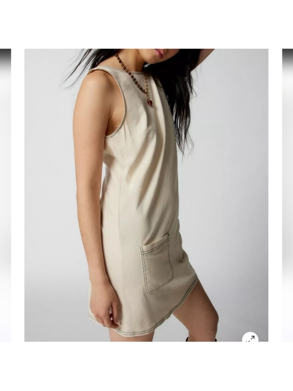 Urban Outfitters Cream Sleeveless Shift Dress with Front Pockets